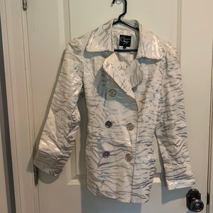 George Simonton Studio Silver and White Zebra Print thin peacoat suit Size M